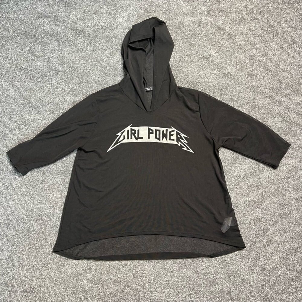 Rock Rose Couture Womens Girl Power Hoodie Black 3/4 Sleeve Pullover Stretch S